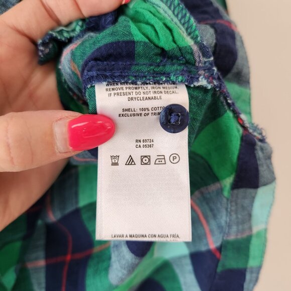 Columbia PFG Plaid Green Popover Shirt Blouse 100% Cotton Hiking Women's M - Picture 9 of 10